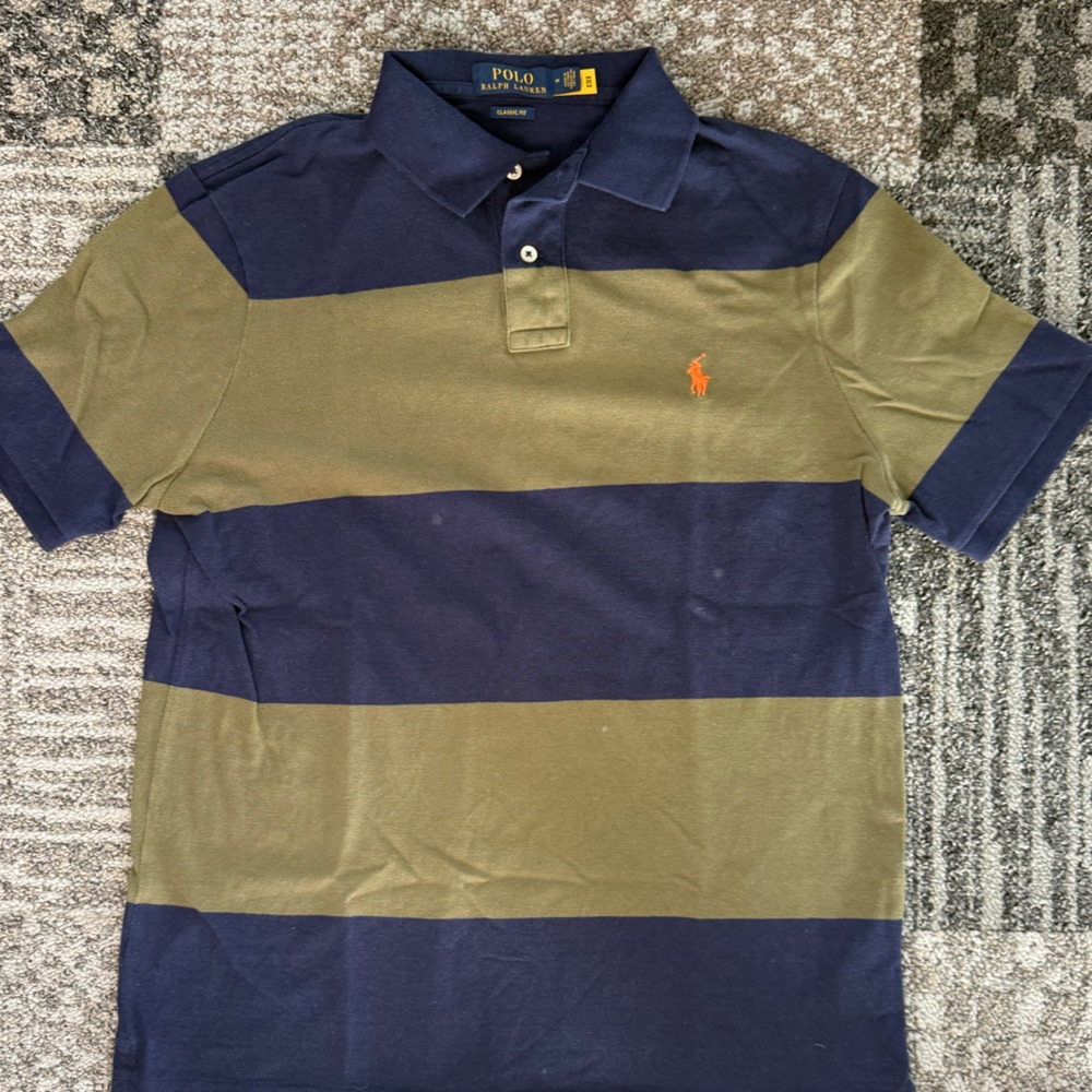 Ralph Lauren Men's Navy and Olive Striped Polo Shirt
